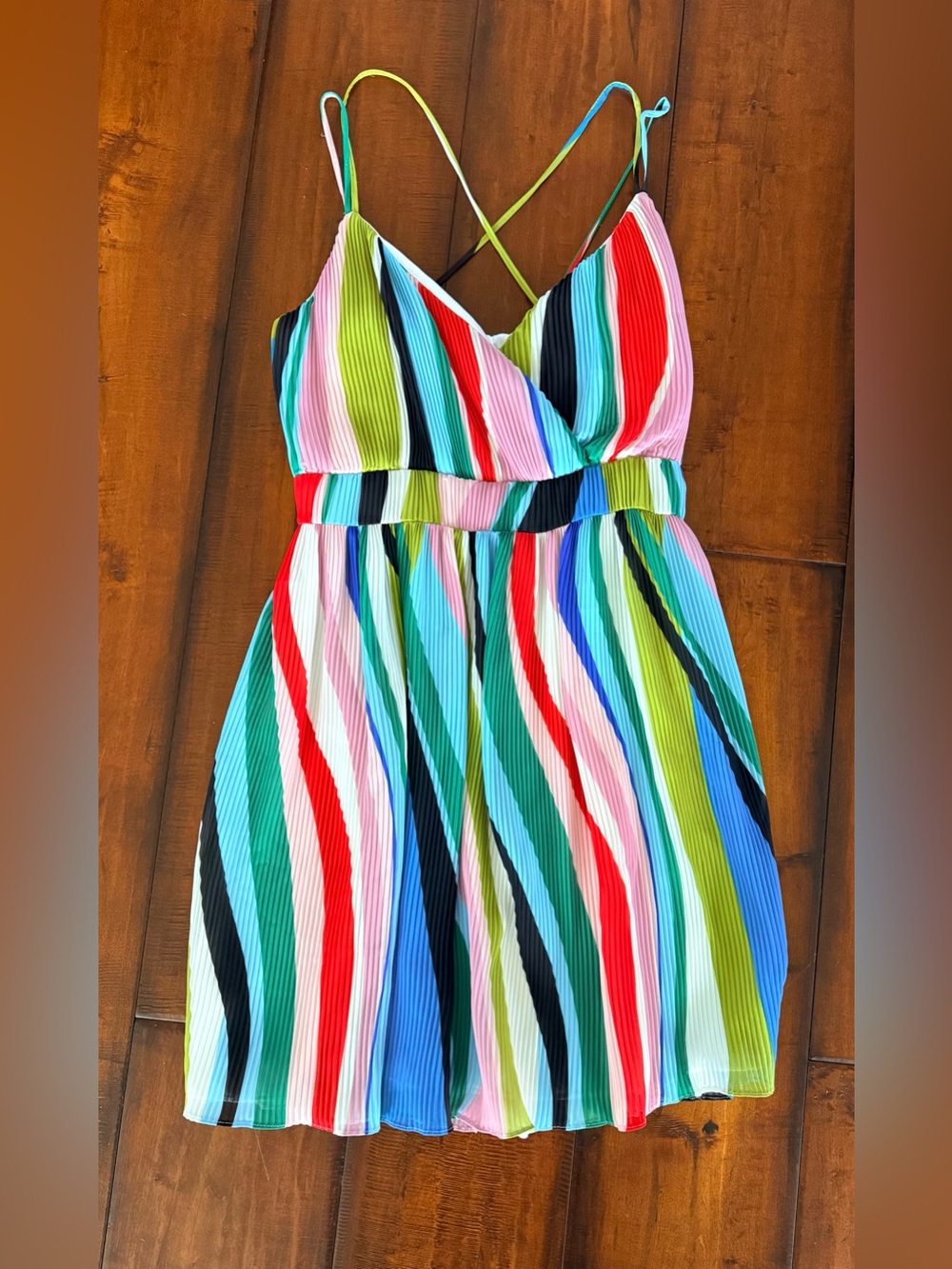 Waverly Grey Multicolor Striped Pleated Mini Dress